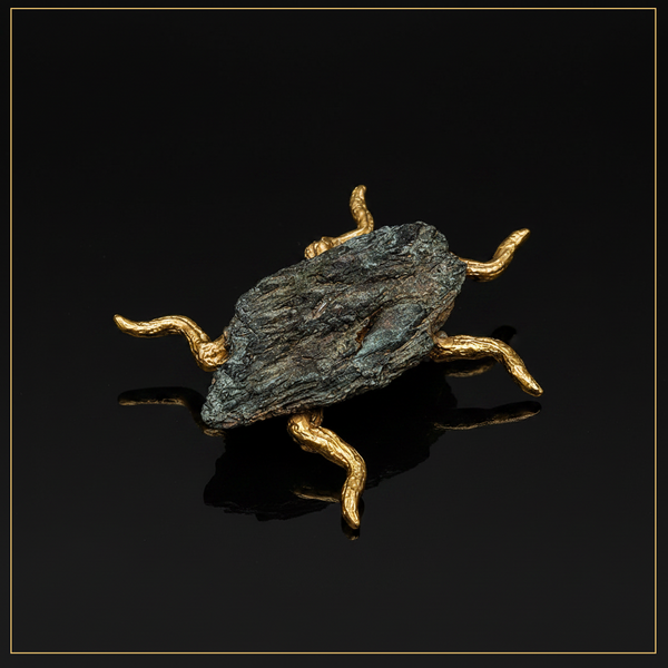 Beetle Sculpture – Patina Bronze with Gold Accents