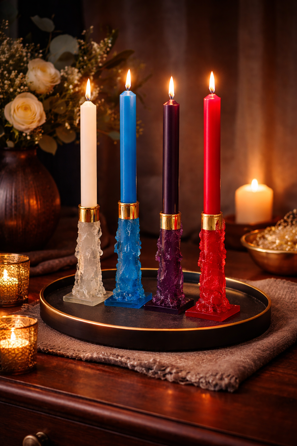 Melted Wax Candle Holders – Colored Resin & Gold-Plated Bronze