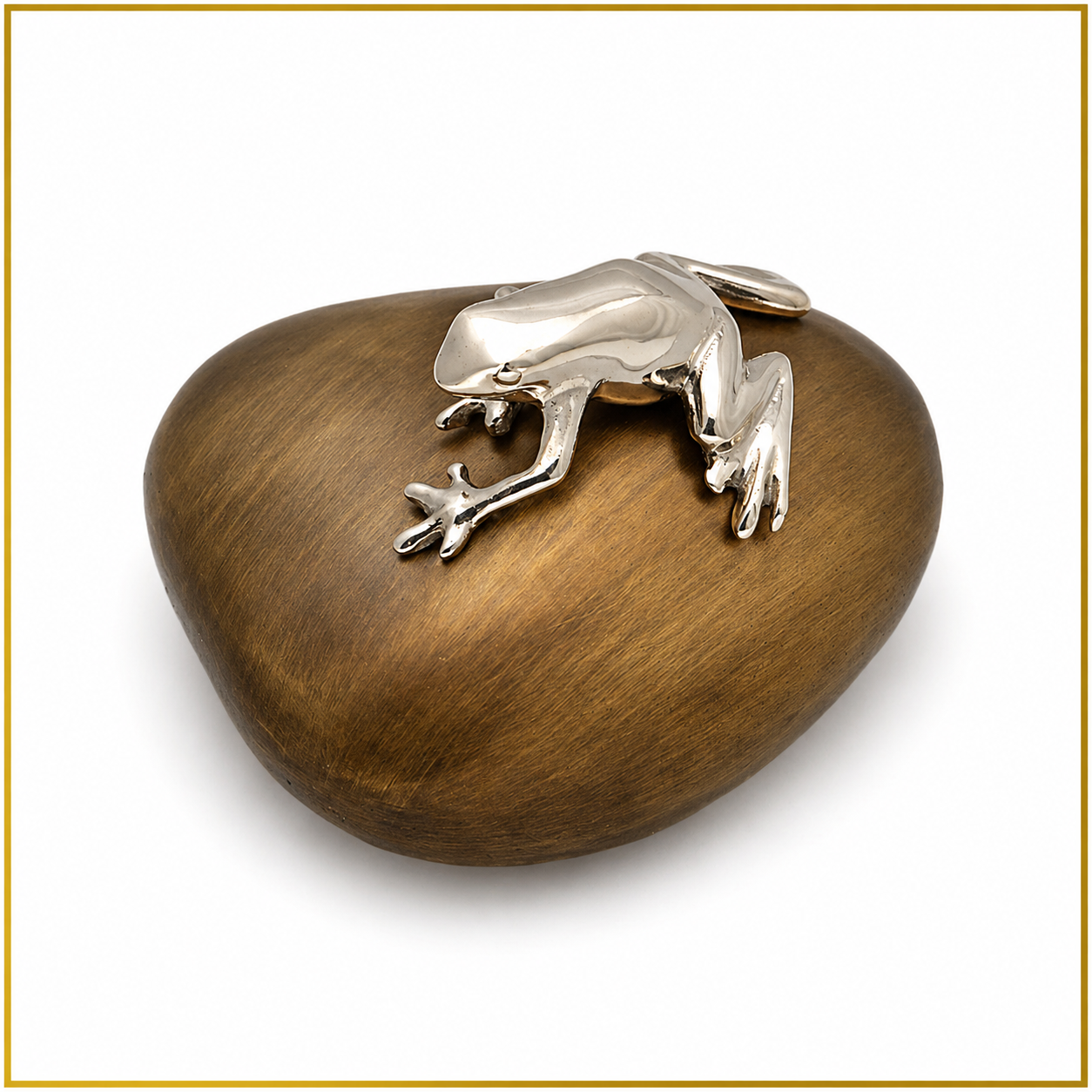 Frog on Pebble – Silver & Bronze Sculpture