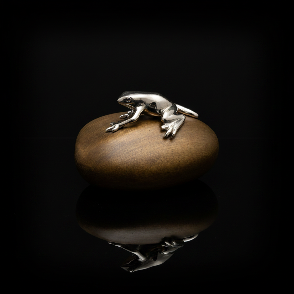 Frog on Pebble – Silver & Bronze Sculpture