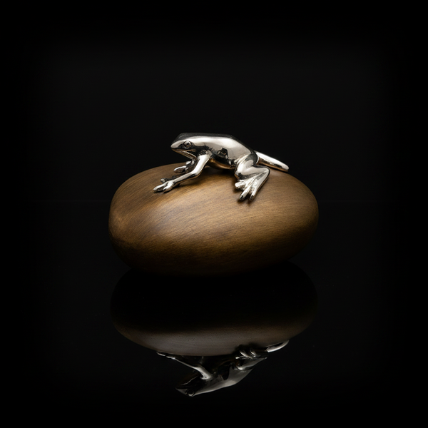 Frog on Pebble – Silver & Bronze Sculpture