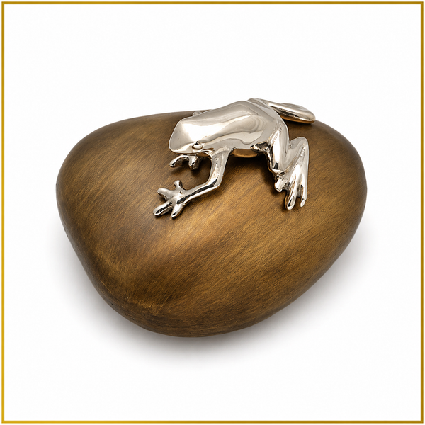 Frog on Pebble – Silver & Bronze Sculpture
