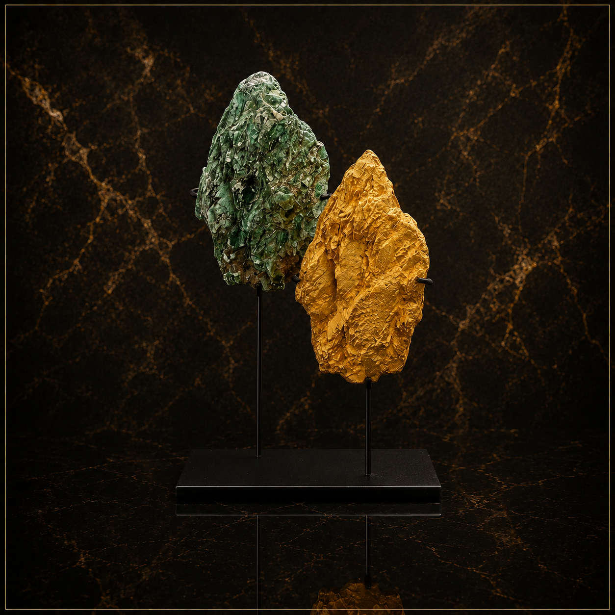 Volcanic Rock Sculptures – Gold & Patina Bronze