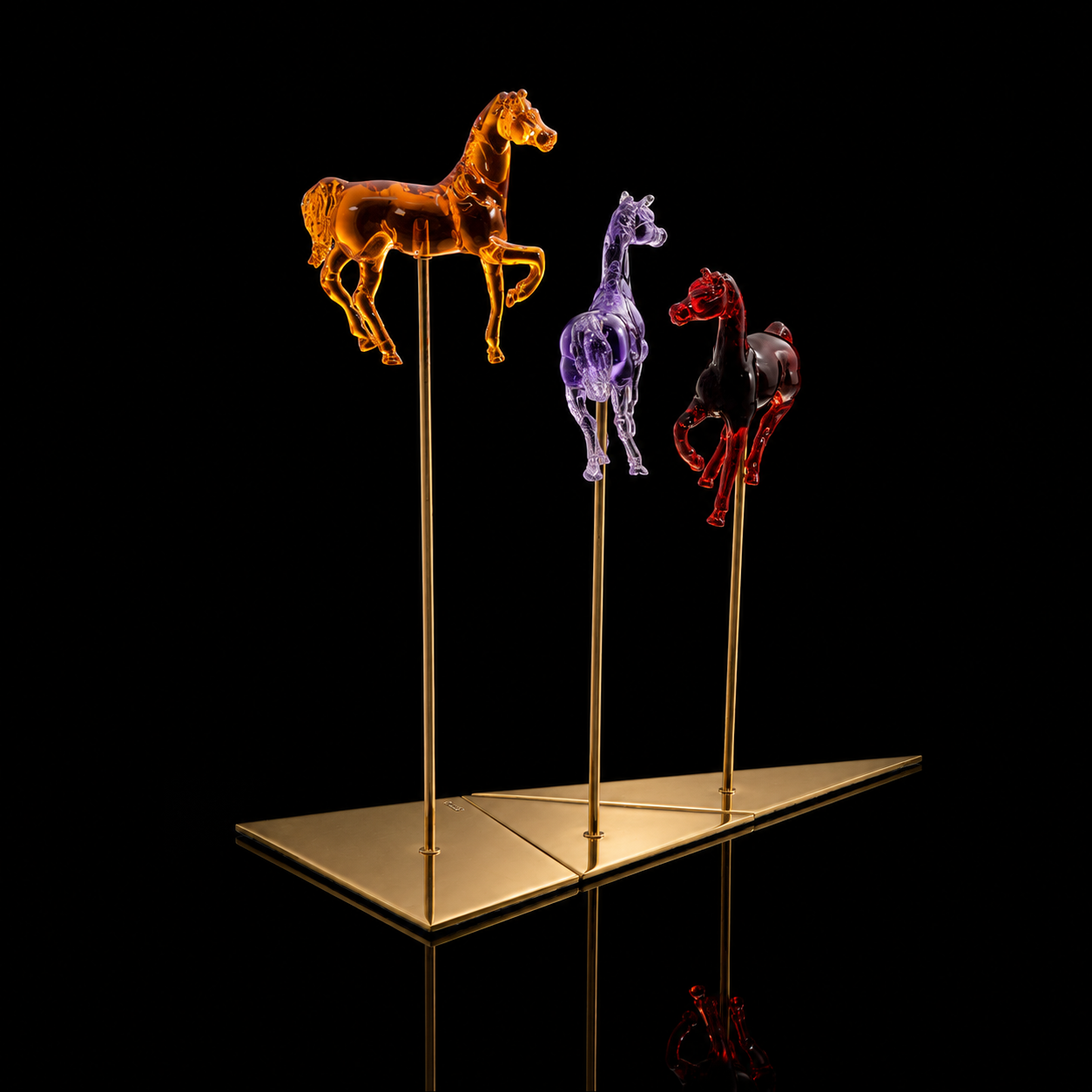 The Fabulous Trio – Resin Horses on Gold Stands