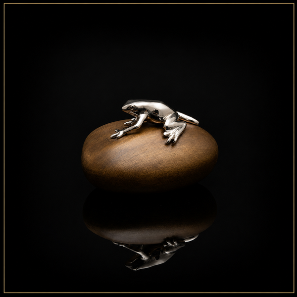 Frog on Pebble – Silver & Bronze Sculpture