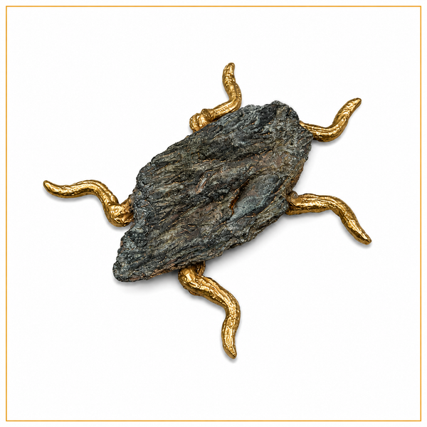 Beetle Sculpture – Patina Bronze with Gold Accents