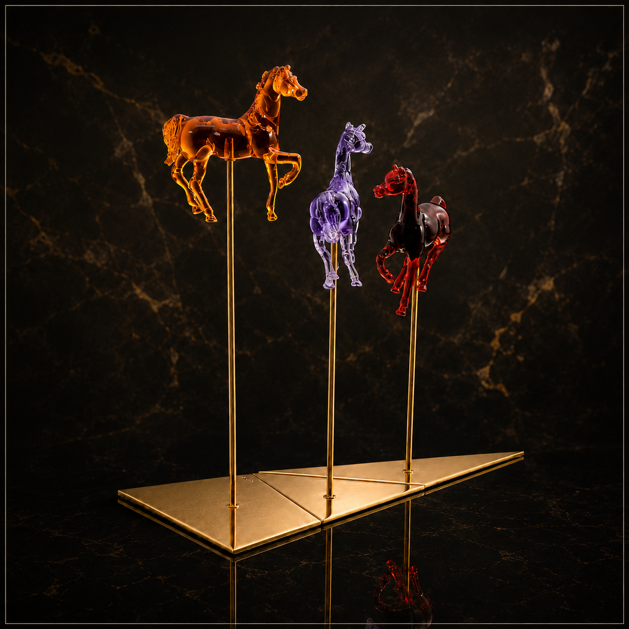 The Fabulous Trio – Resin Horses on Gold Stands