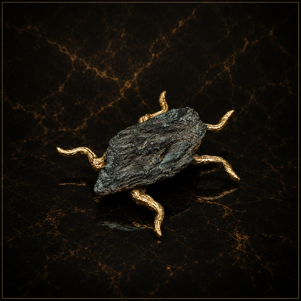 Beetle Sculpture – Patina Bronze with Gold Accents