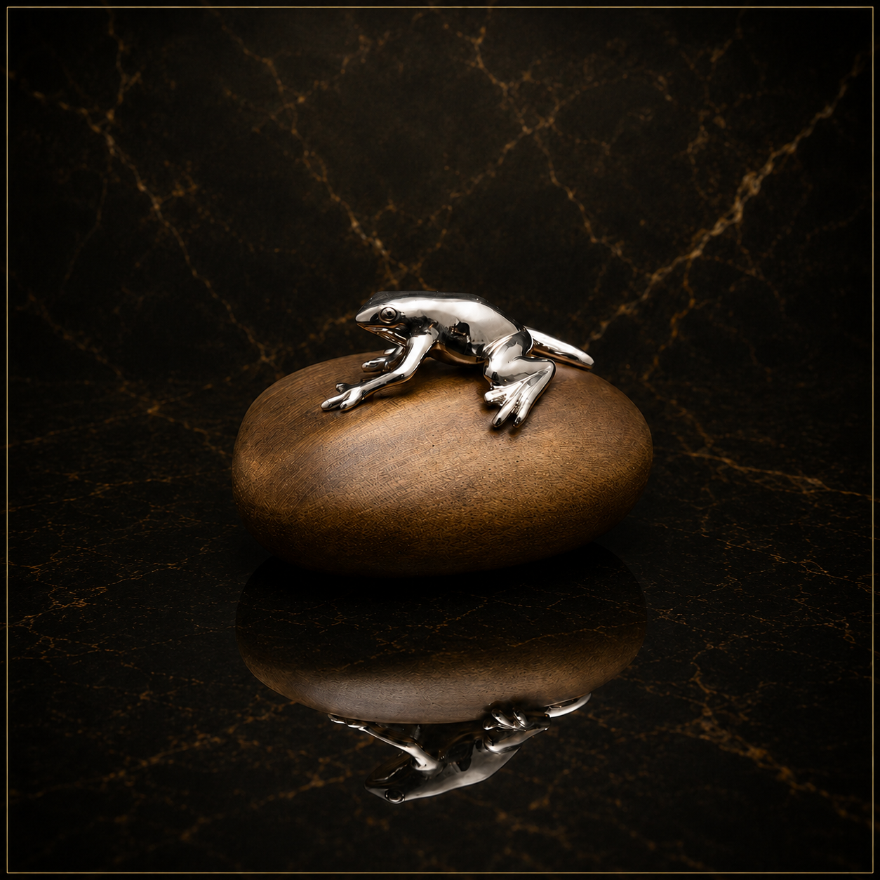 Frog on Pebble – Silver & Bronze Sculpture