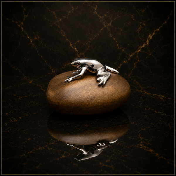 Frog on Pebble – Silver & Bronze Sculpture